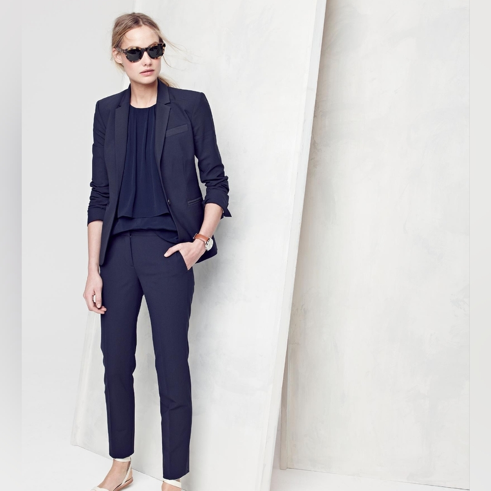J. Crew 1035 Navy Bi-Stretch Blazer Jacket Italian Tollegno Wool Blend-Size 0